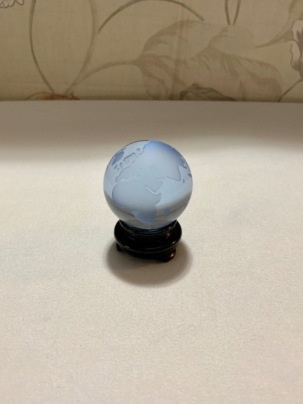 2” Pale Blue Glass Miniature World Globe with Wooden Stand